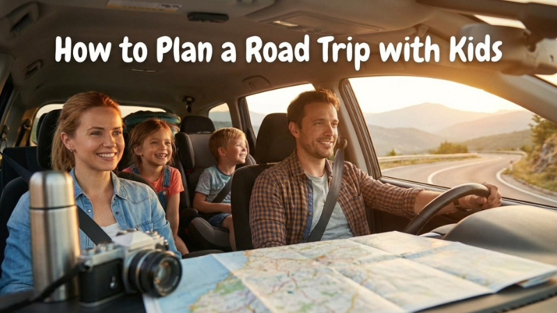 Familie plant einen Roadtrip mit Kindern