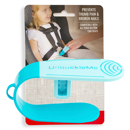 UnbuckleMe product with packaging showing a child in a car seat.