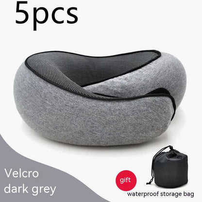 Dark grey Velcro travel neck pillow with waterproof storage bag.