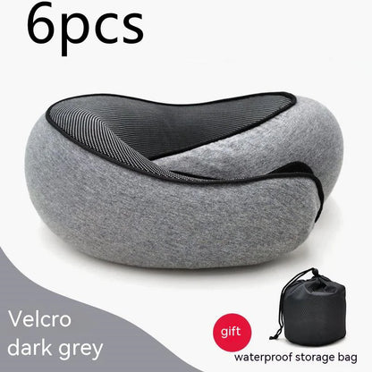 Dark grey Velcro travel neck pillow with a waterproof storage bag.